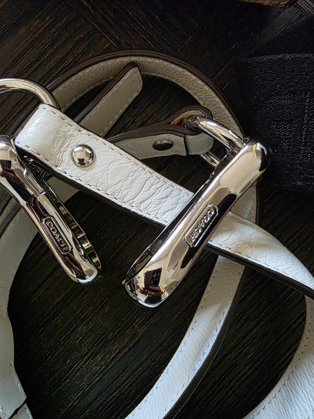 Coach White / Cream Guitar Cross Body Bag Duffle Strap with Silver Hardware